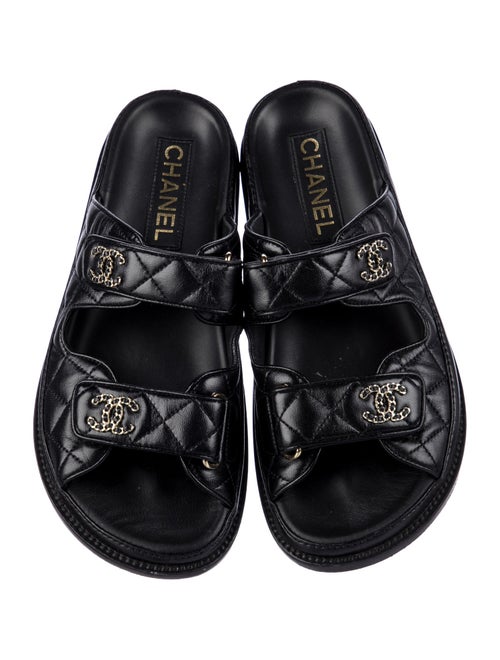 Chanel Interlocking CC Logo Lambskin Slides