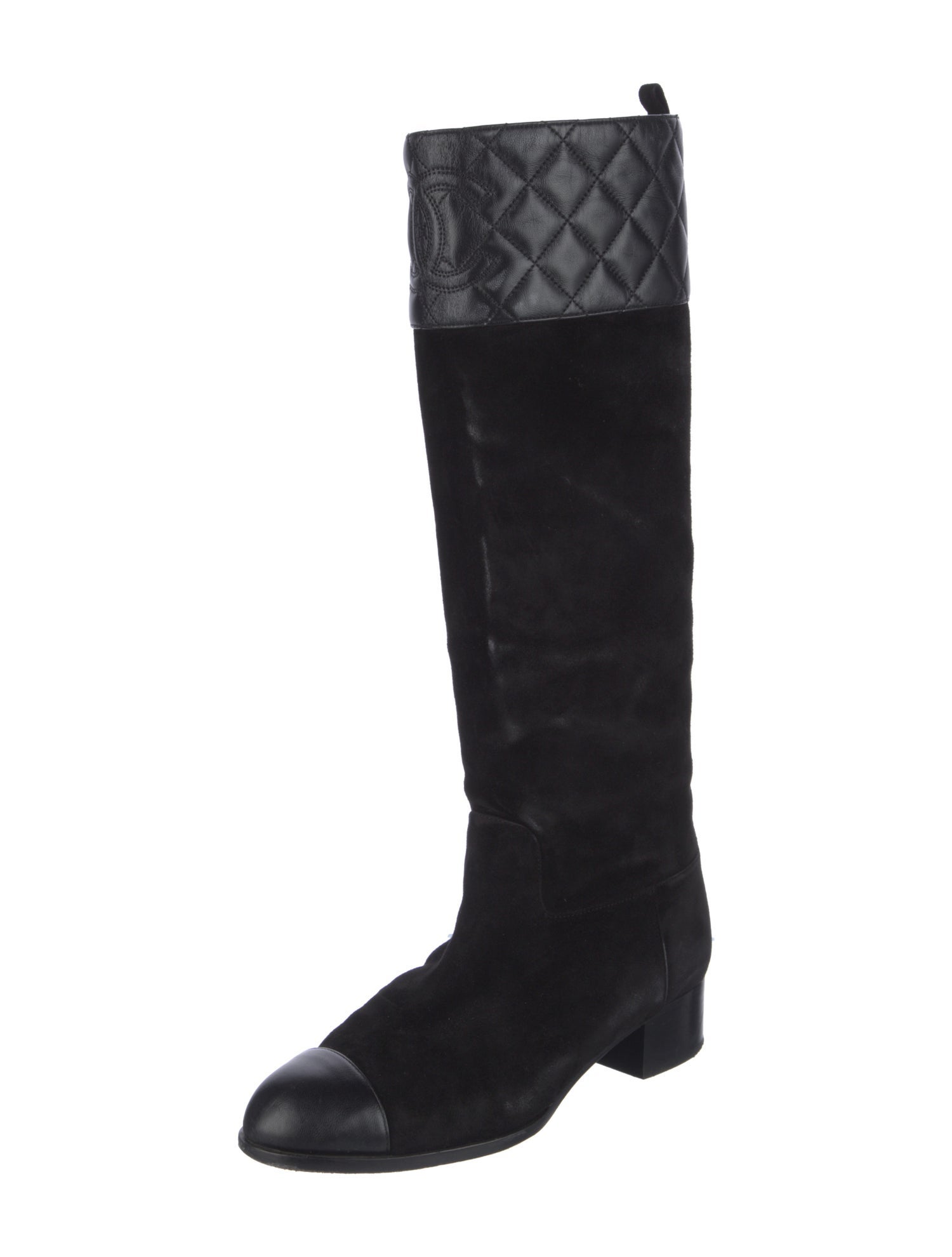 Chanel Interlocking CC Logo Suede Riding Boots