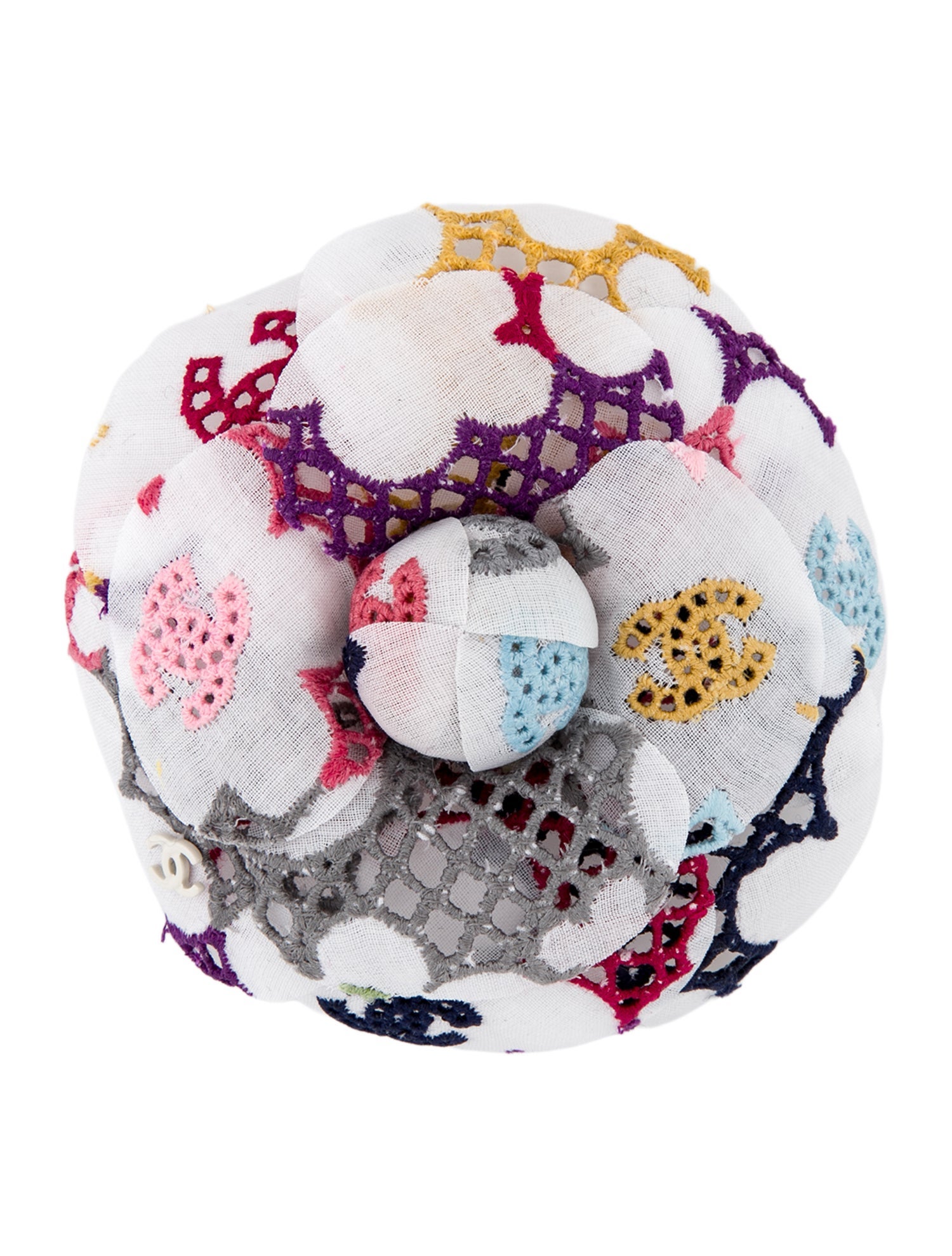 Chanel 2024 Cotton Guipure CC Camellia Brooch