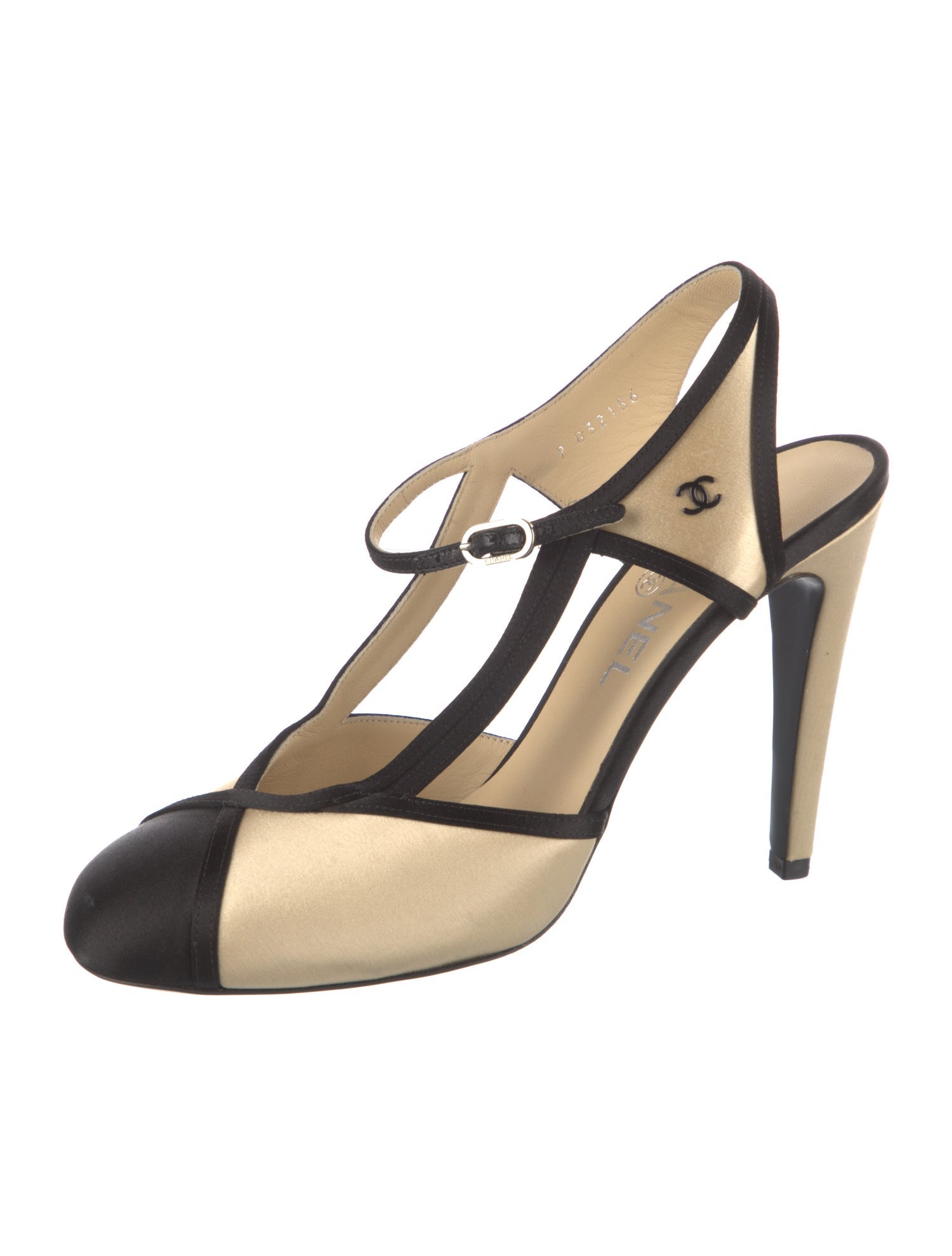 Chanel Interlocking CC Logo Satin T-Strap Pumps