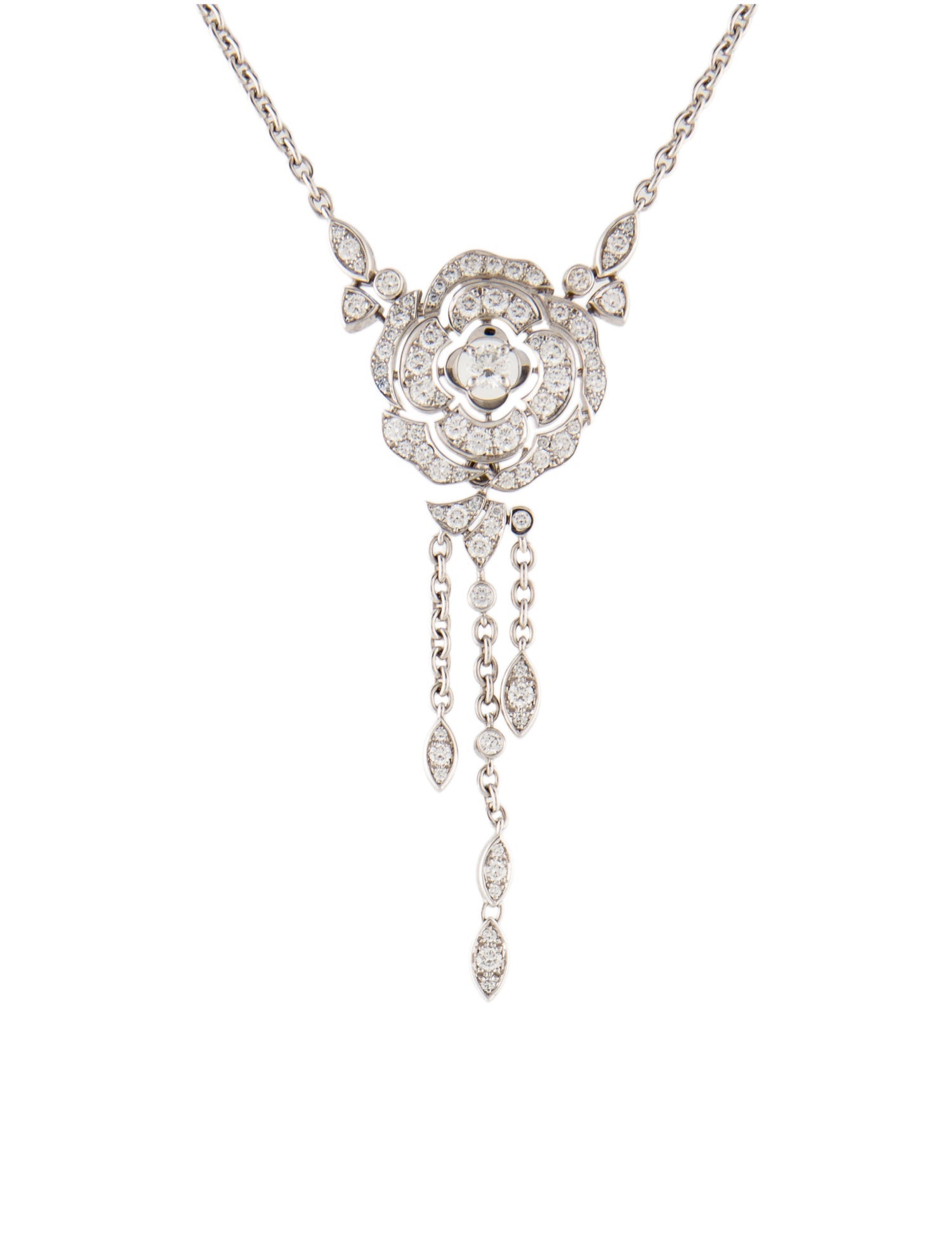 Chanel 18K 1.71ctw Diamond Bouton de Camélia Transformable Pendant Necklace