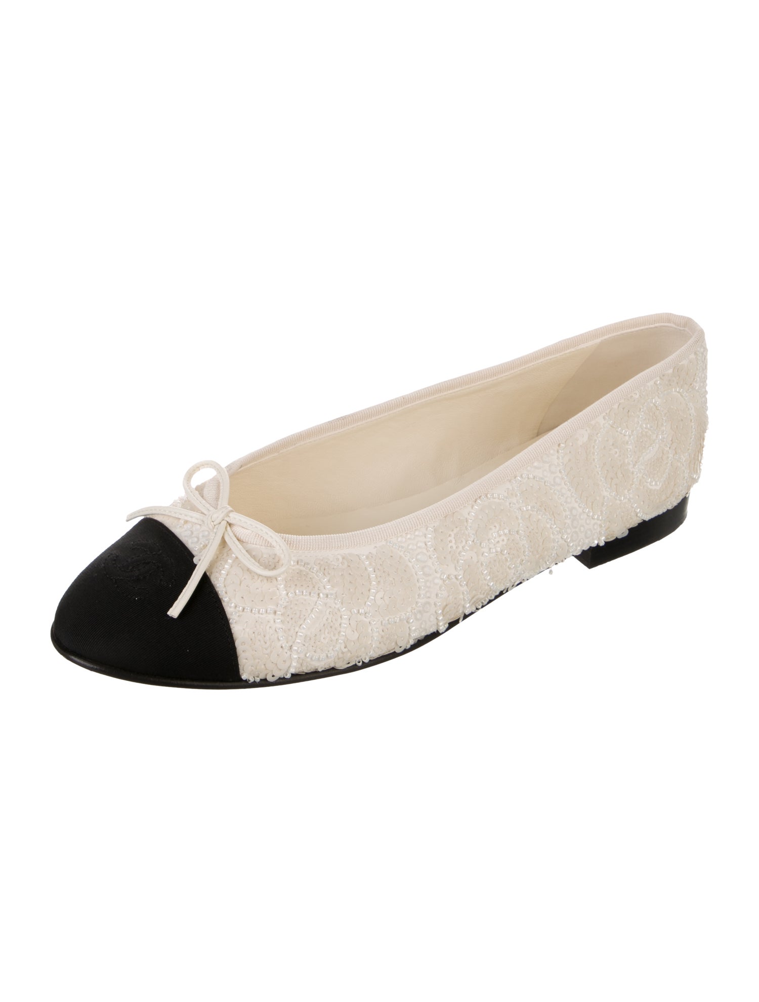 Chanel Interlocking CC Logo Bow Accents Ballet Flats