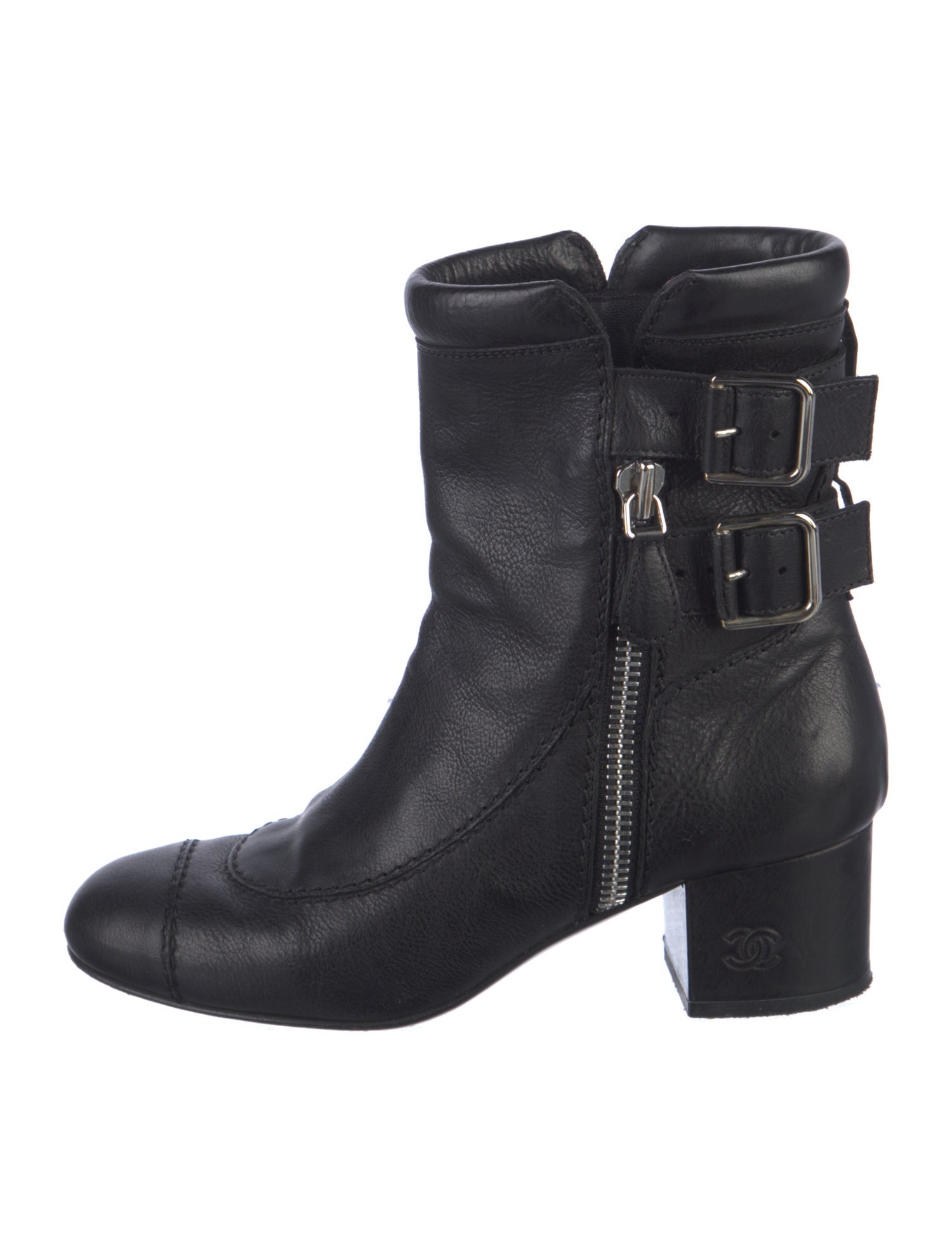 Chanel Interlocking CC Logo Leather Moto Boots