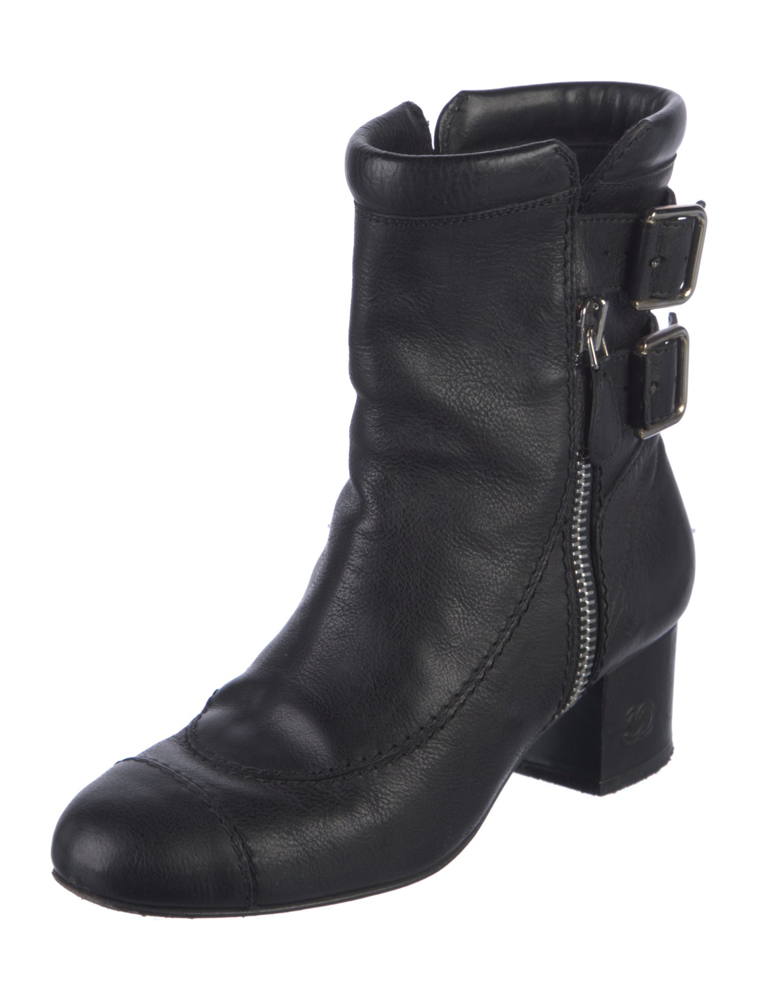 Chanel Interlocking CC Logo Leather Moto Boots