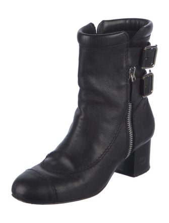 Chanel Interlocking CC Logo Leather Moto Boots