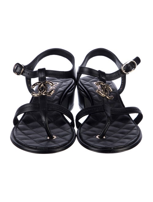 Chanel Interlocking CC Logo Leather T-Strap Sandals