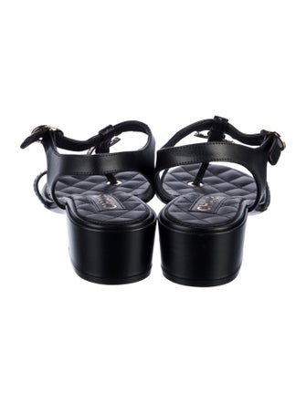 Chanel Interlocking CC Logo Leather T-Strap Sandals