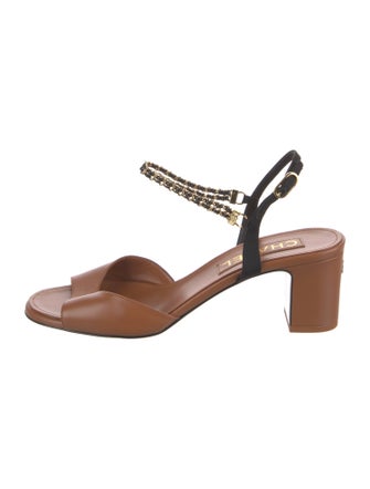 Chanel Interlocking CC Logo Leather Slingback Sandals