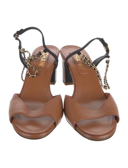 Chanel Interlocking CC Logo Leather Slingback Sandals