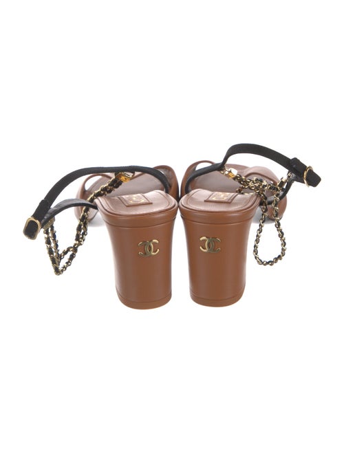 Chanel Interlocking CC Logo Leather Slingback Sandals