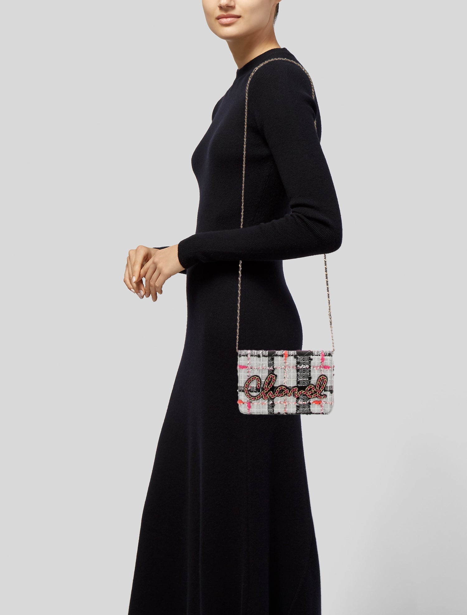 Chanel Tweed Written In Chain Wallet On Chain