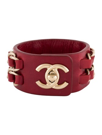 Chanel Leather Turnlock CC Chain Wrap Bracelet