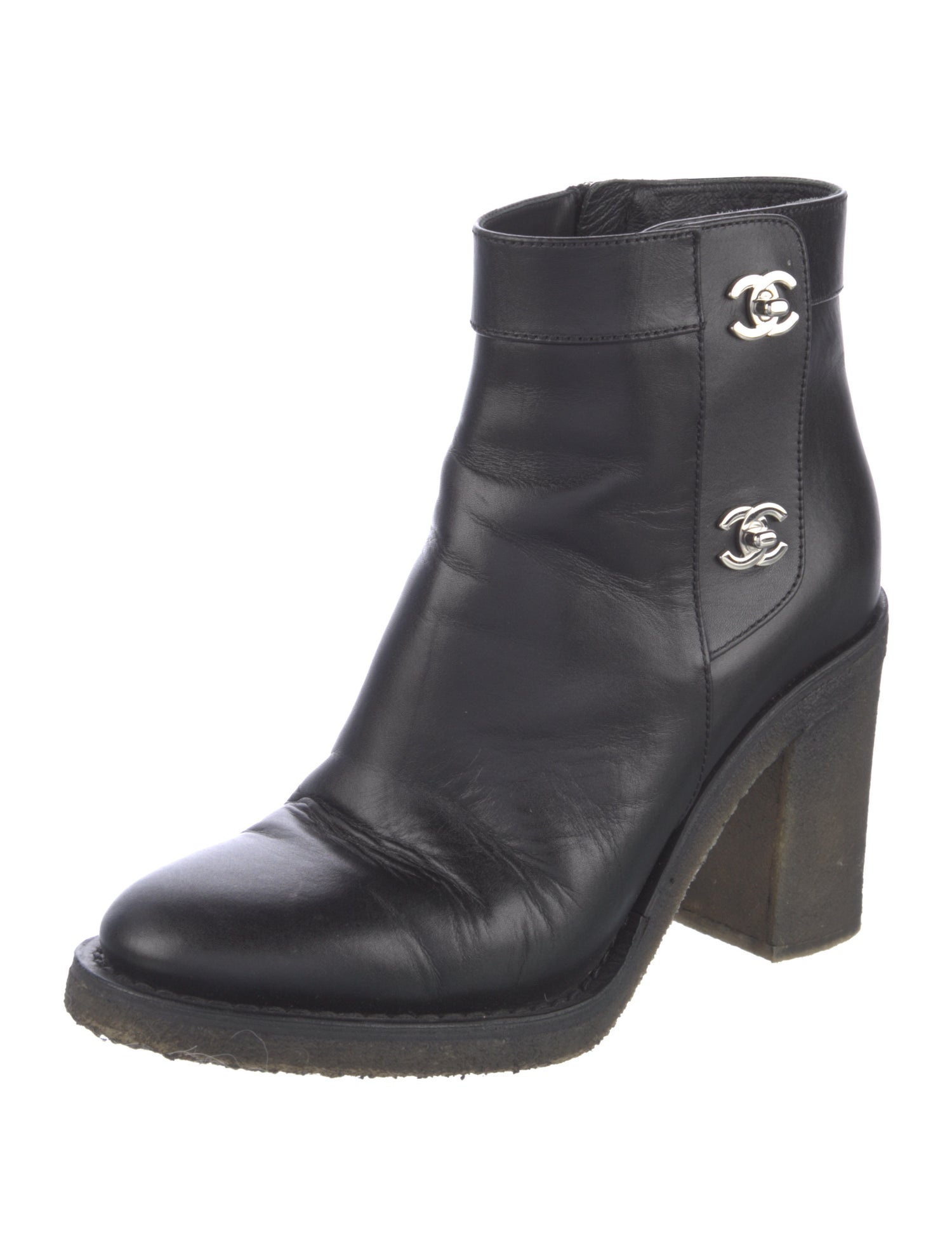 Chanel Interlocking CC Logo Leather Boots