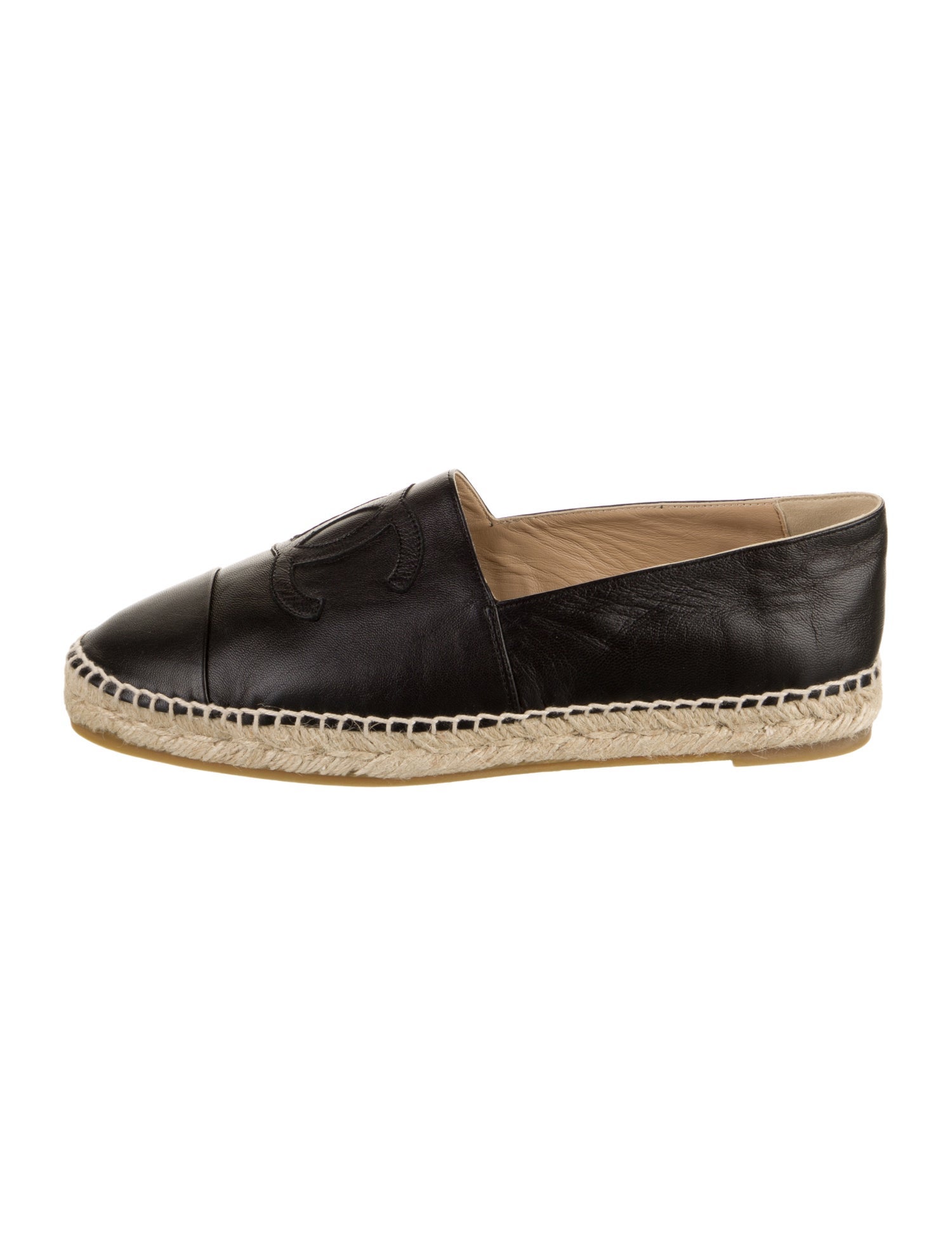 Chanel Interlocking CC Logo Leather Espadrilles