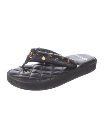 Chanel Interlocking CC Logo Leather Slides