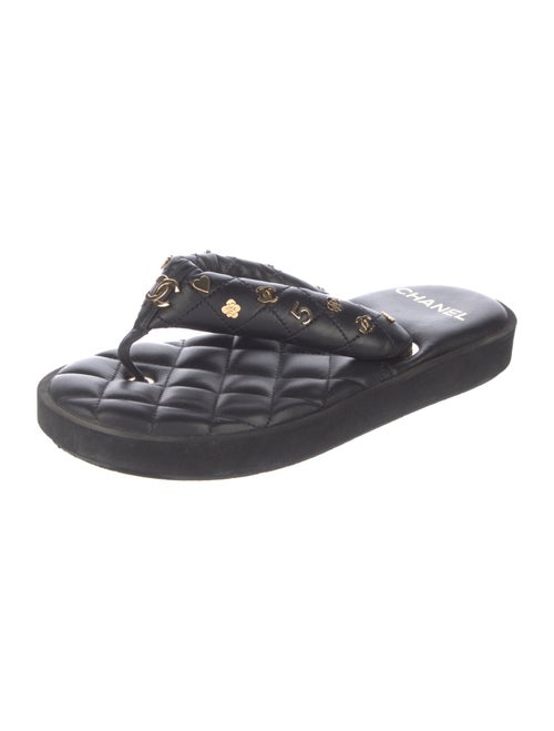 Chanel Interlocking CC Logo Leather Slides