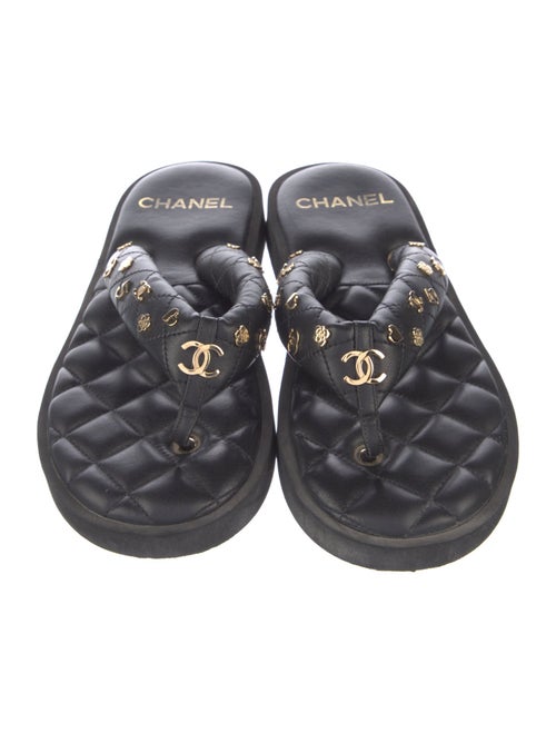 Chanel Interlocking CC Logo Leather Slides