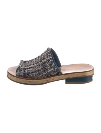 Chanel Interlocking CC Logo Tweed Slides