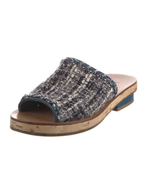 Chanel Interlocking CC Logo Tweed Slides