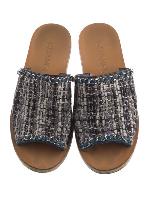 Chanel Interlocking CC Logo Tweed Slides