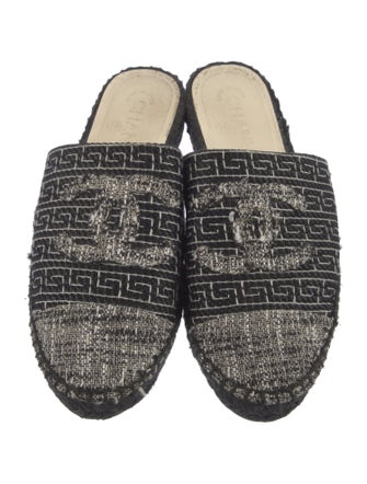 Chanel Interlocking CC Logo Tweed Mules