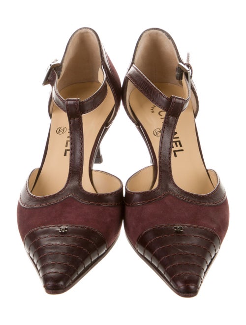 Chanel Interlocking CC Logo Suede T-Strap Pumps