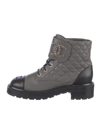 Chanel Interlocking CC Logo Leather Combat Boots