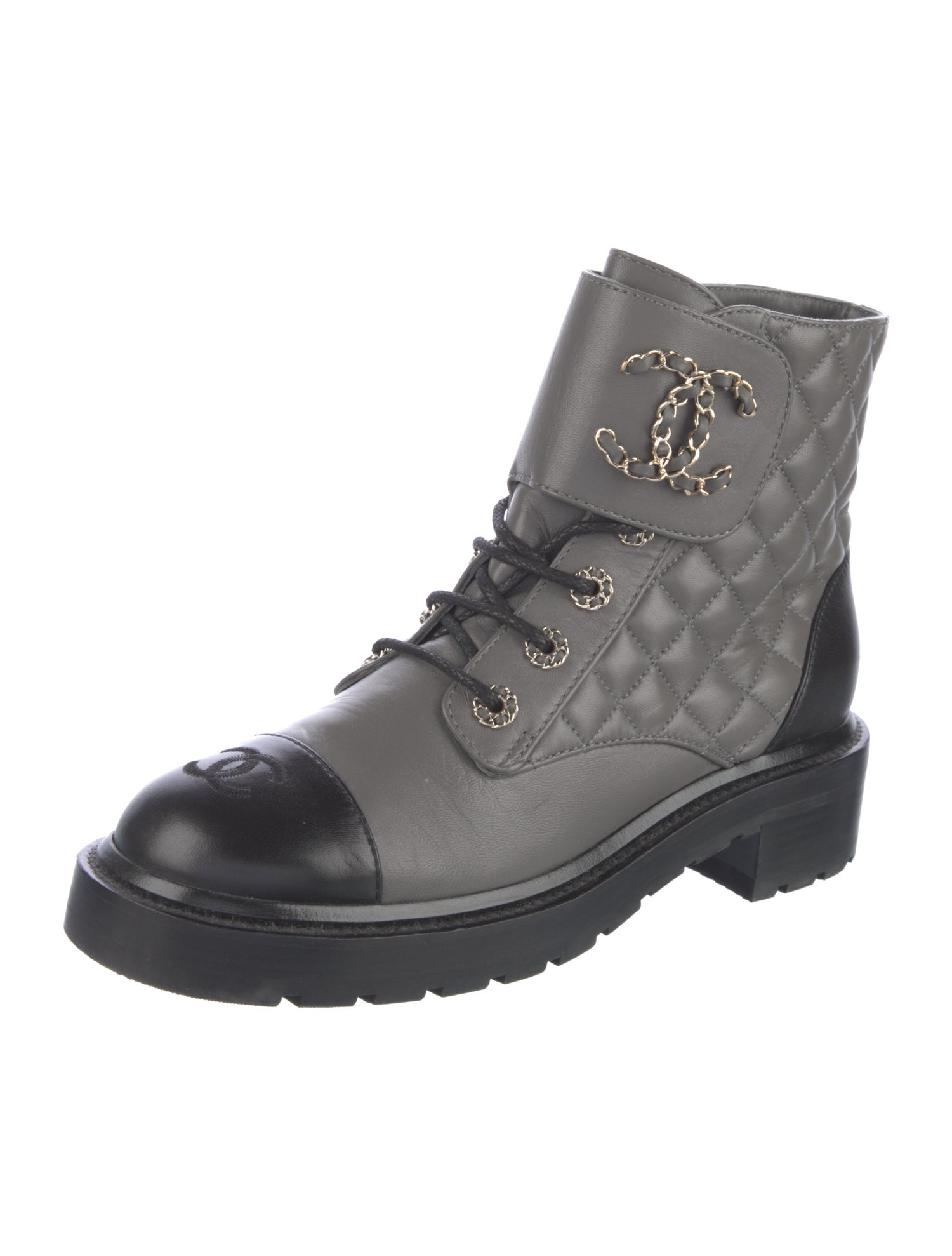Chanel Interlocking CC Logo Leather Combat Boots