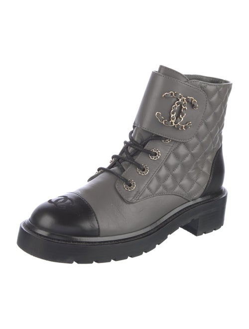 Chanel Interlocking CC Logo Leather Combat Boots