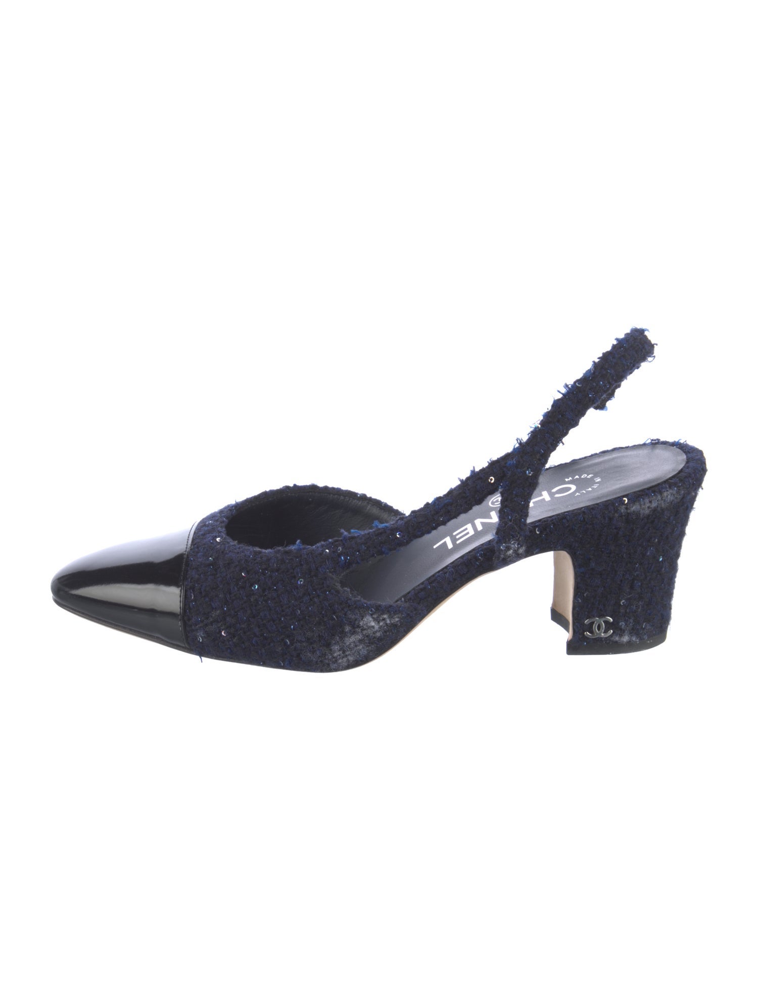 Chanel Interlocking CC Logo Tweed Slingback Pumps