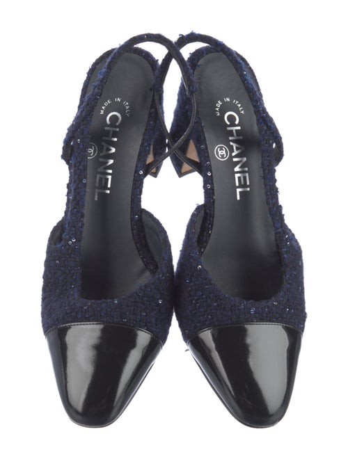 Chanel Interlocking CC Logo Tweed Slingback Pumps