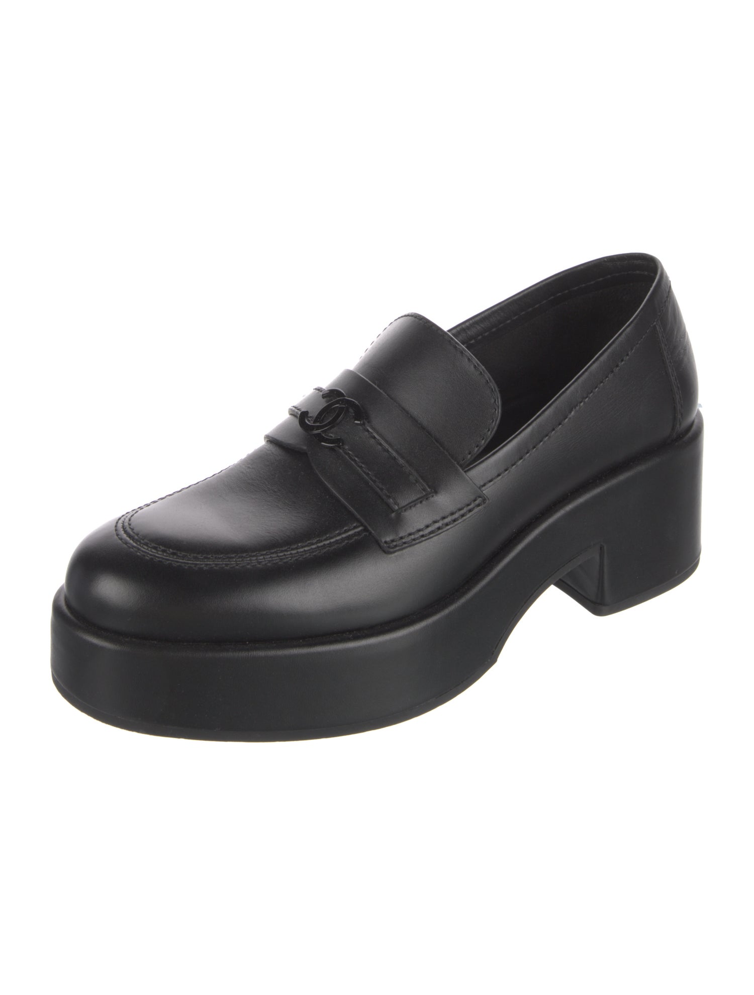 Chanel Interlocking CC Logo Leather Loafers