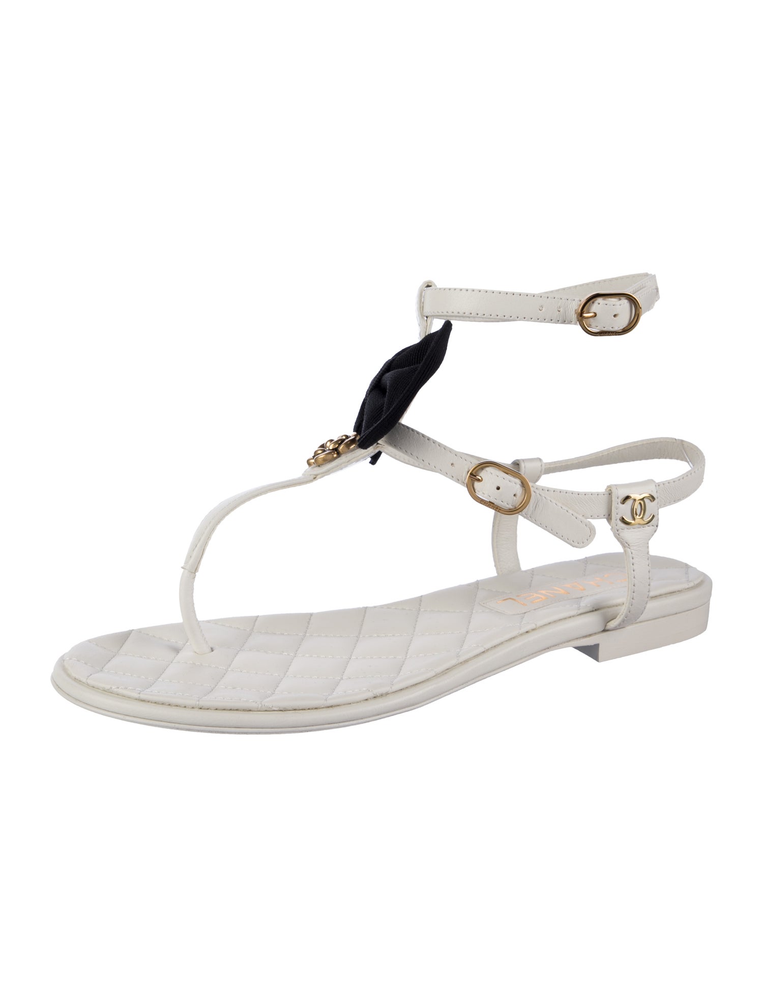 Chanel 2024 Interlocking CC Logo T-Strap Sandals