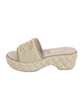 Chanel Interlocking CC Logo Raffia Slides