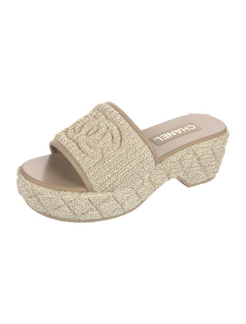 Chanel Interlocking CC Logo Raffia Slides