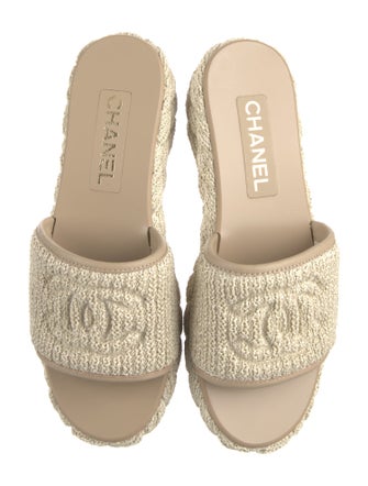 Chanel Interlocking CC Logo Raffia Slides