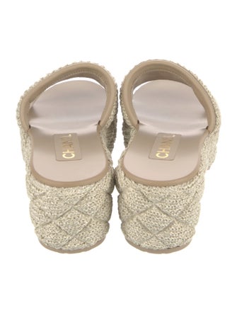 Chanel Interlocking CC Logo Raffia Slides