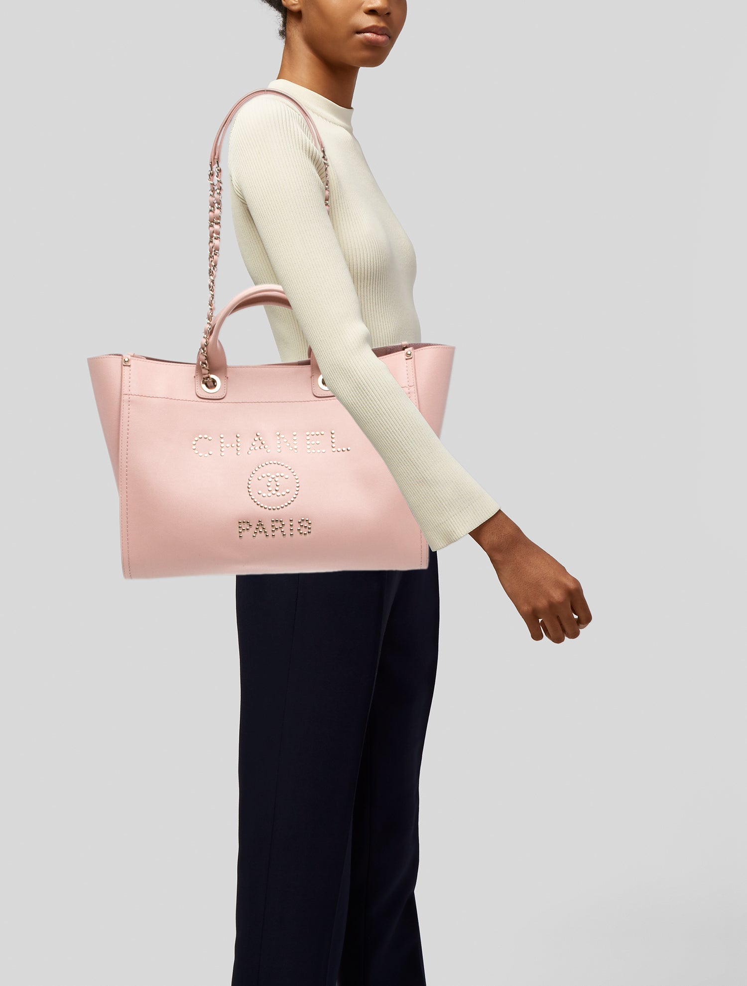 Chanel Medium Studded Deauville Shopping Tote