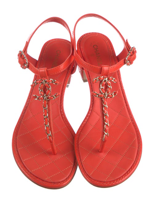 Chanel Interlocking CC Logo Lambskin T-Strap Sandals