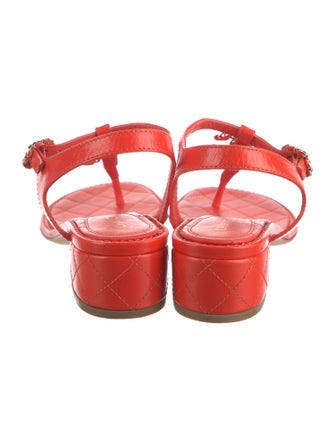 Chanel Interlocking CC Logo Lambskin T-Strap Sandals