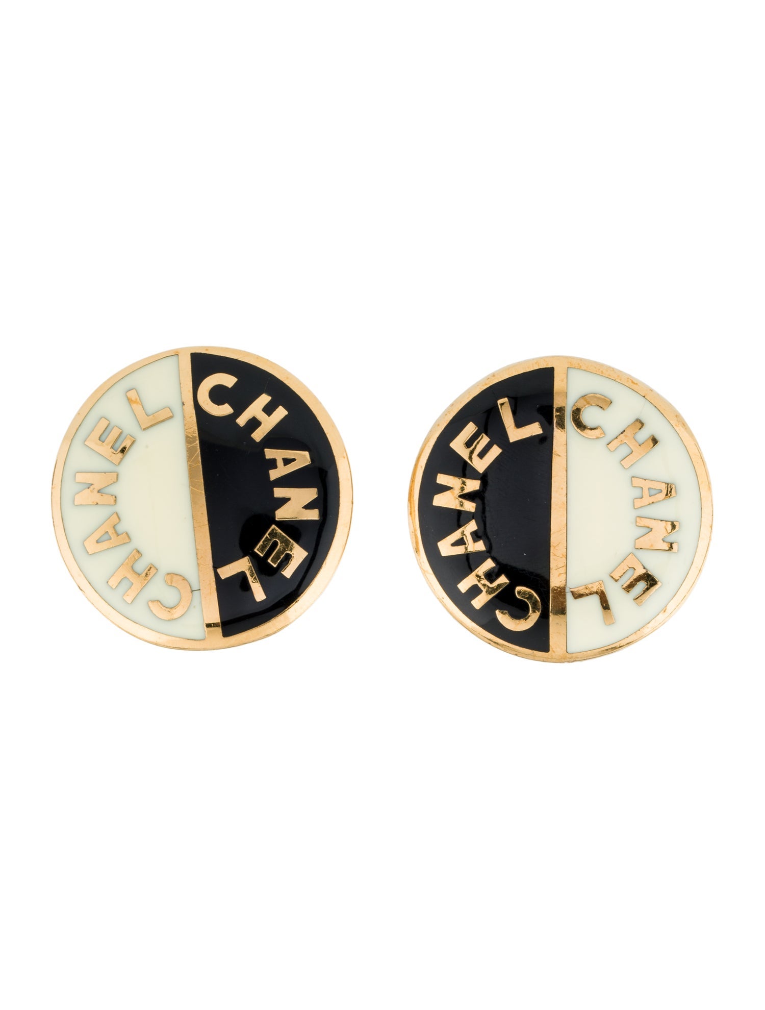 Chanel Vintage Enamel Logo Clip-On Earrings