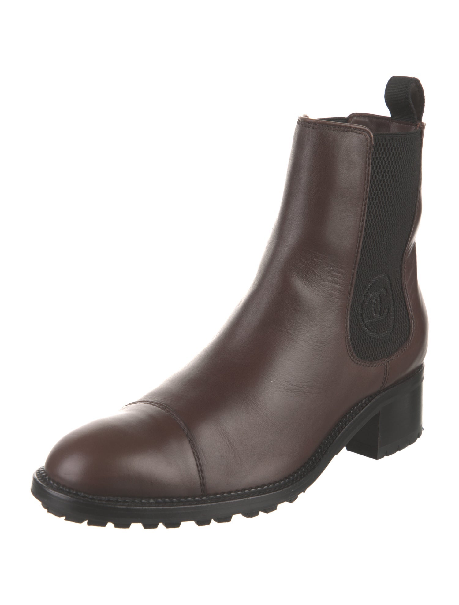 Chanel Interlocking CC Logo Leather Chelsea Boots