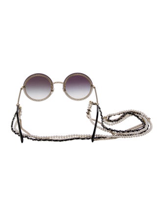 Chanel Faux Pearl Accents Round Sunglasses