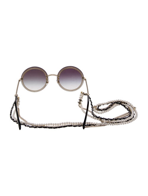 Chanel Faux Pearl Accents Round Sunglasses
