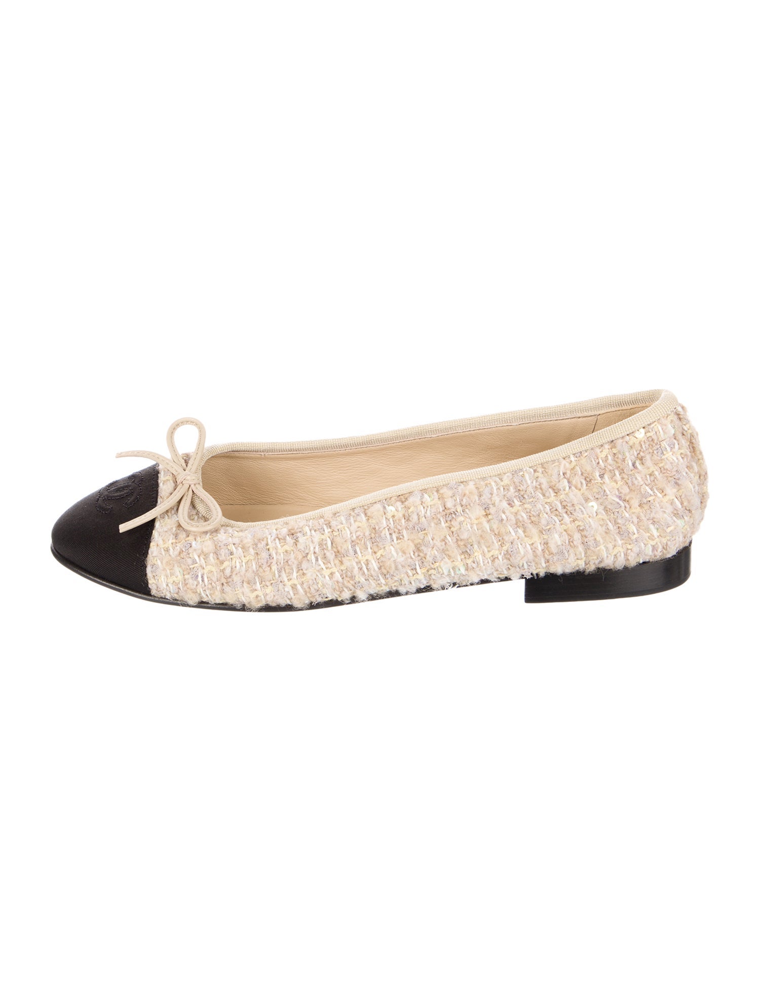 Chanel Interlocking CC Logo Tweed Flats