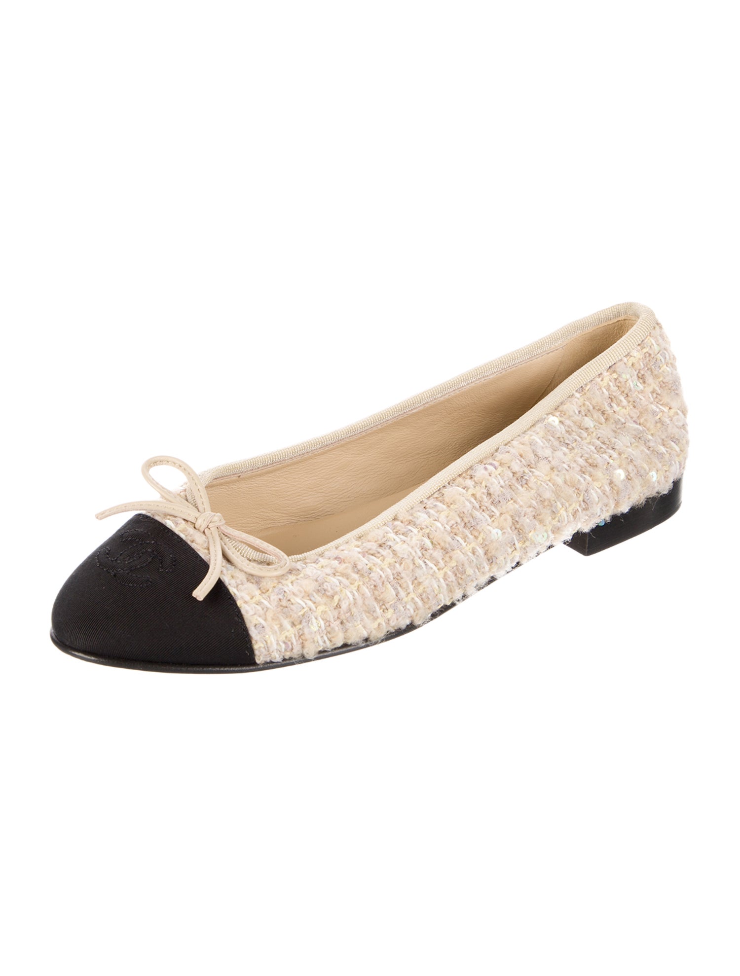 Chanel Interlocking CC Logo Tweed Flats