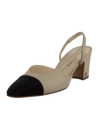 Chanel Interlocking CC Logo Leather Slingback Pumps