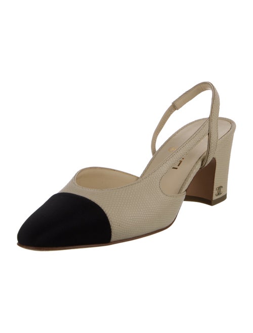 Chanel Interlocking CC Logo Leather Slingback Pumps