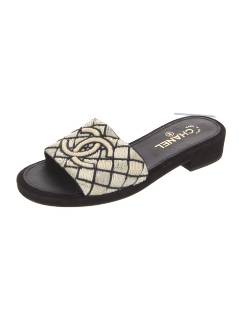 Chanel Interlocking CC Logo Suede Slides