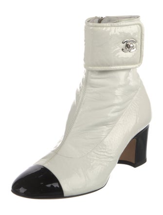 Chanel Interlocking CC Logo Patent Leather Boots